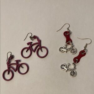 Red and‎ Silver Bicycle Earrings